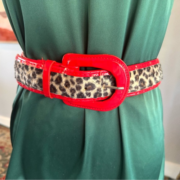 Vintage Vinyl Red with Leopard Faux Fur Belt - Picture 2 of 10